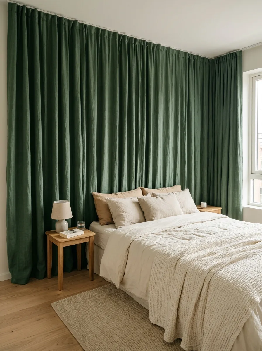 7. Beds Without Headboards Ideas: Hang a Curtain Backdrop