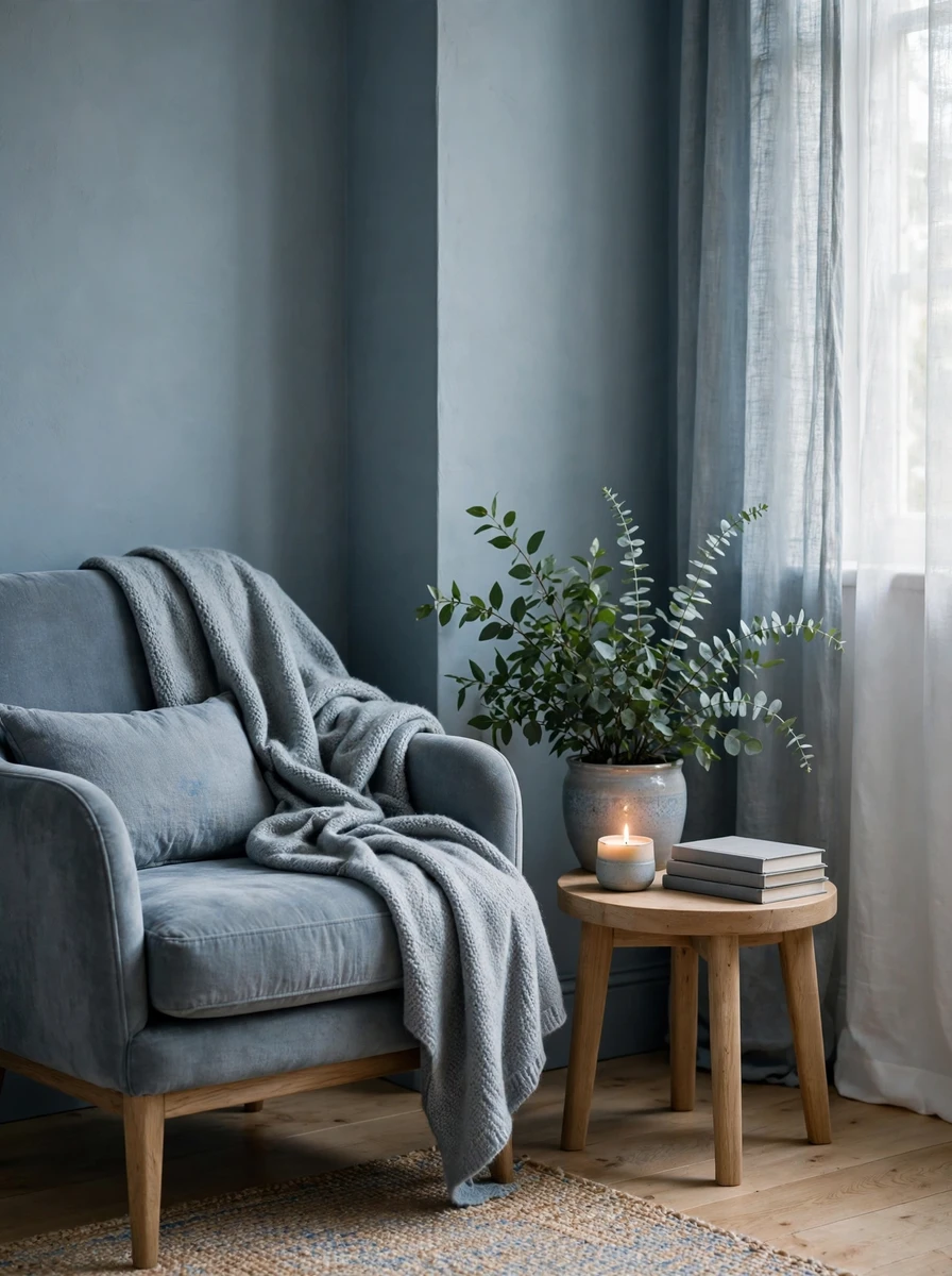 13. Create a Spa-Calm Corner With Blue-Grey Tones