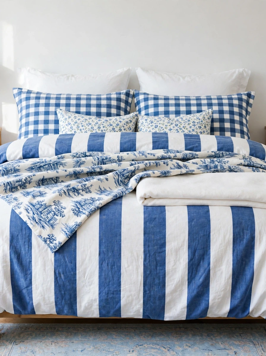7. Mix Blue and White Patterns Without the Clash