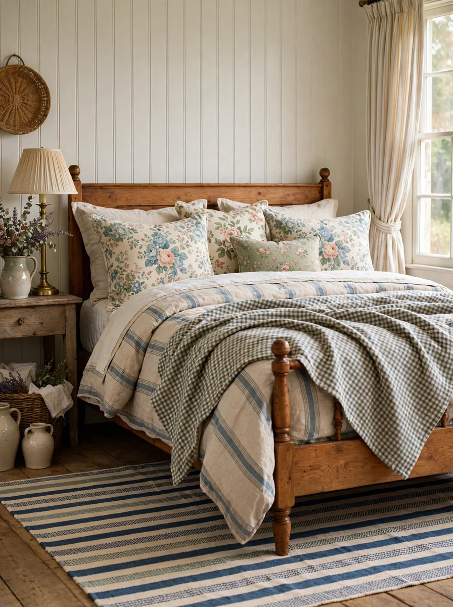 6. Mix Patterns the Country Style Bedroom Way